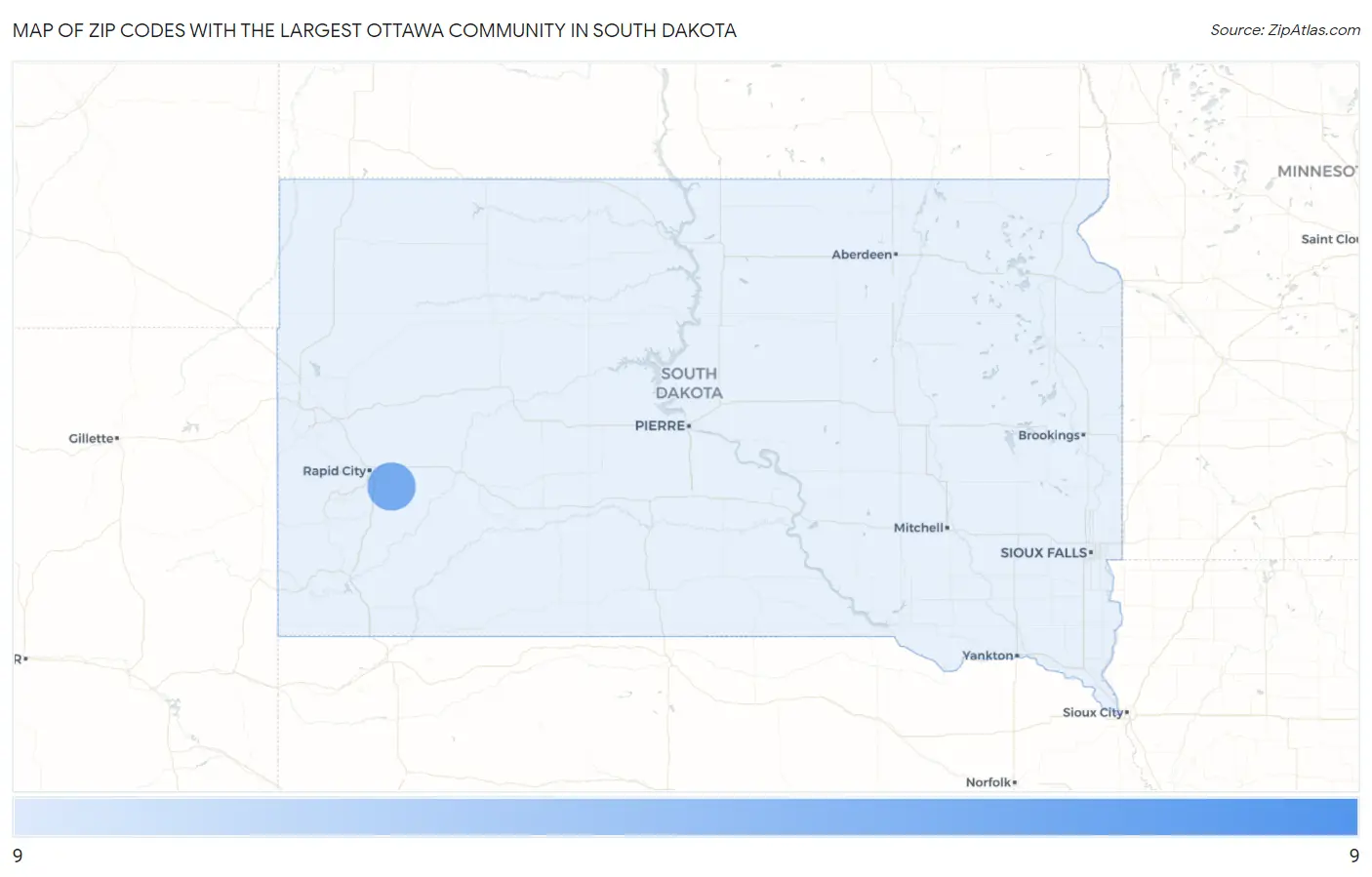 Zip Codes with the Largest Ottawa Community in South Dakota Map