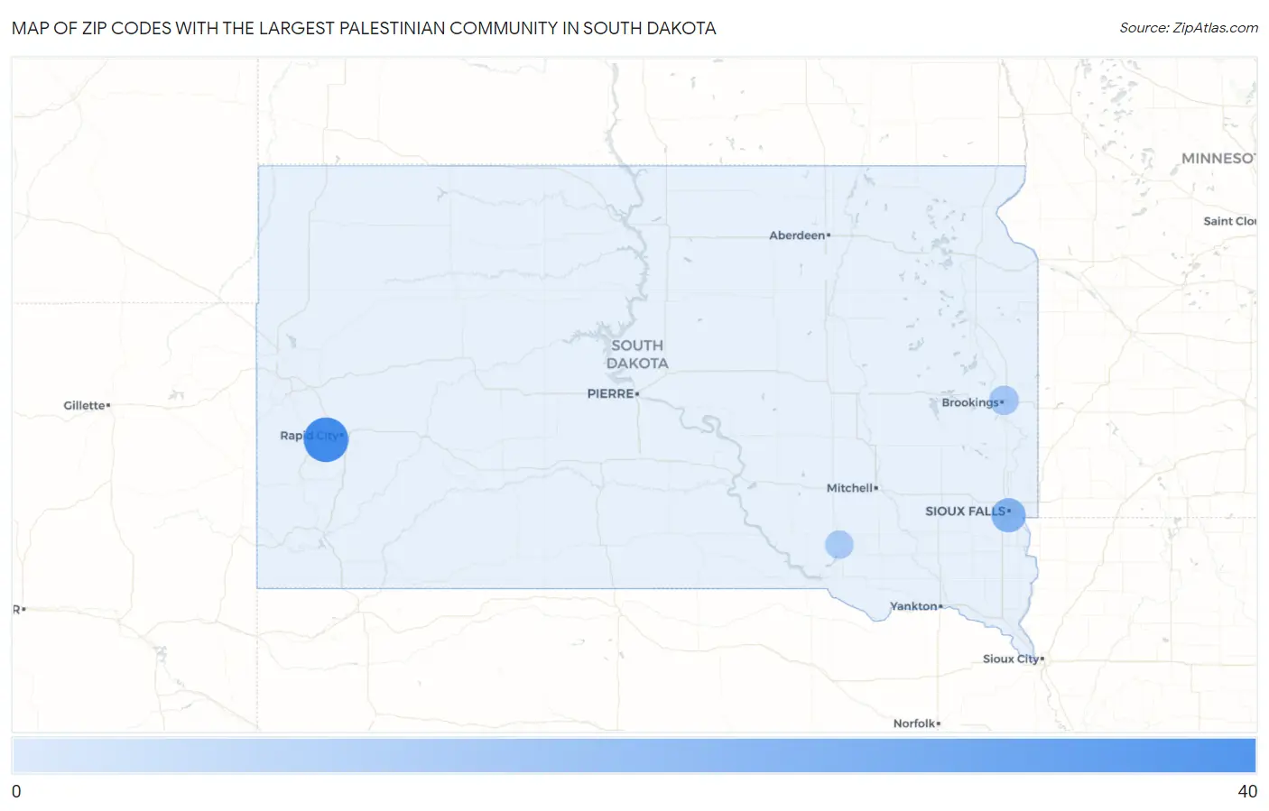 Zip Codes with the Largest Palestinian Community in South Dakota Map