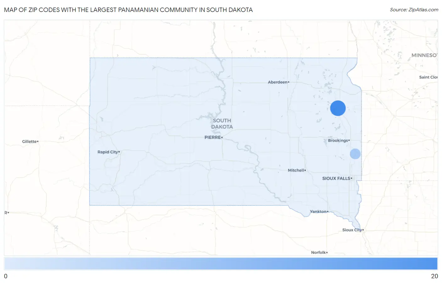 Zip Codes with the Largest Panamanian Community in South Dakota Map