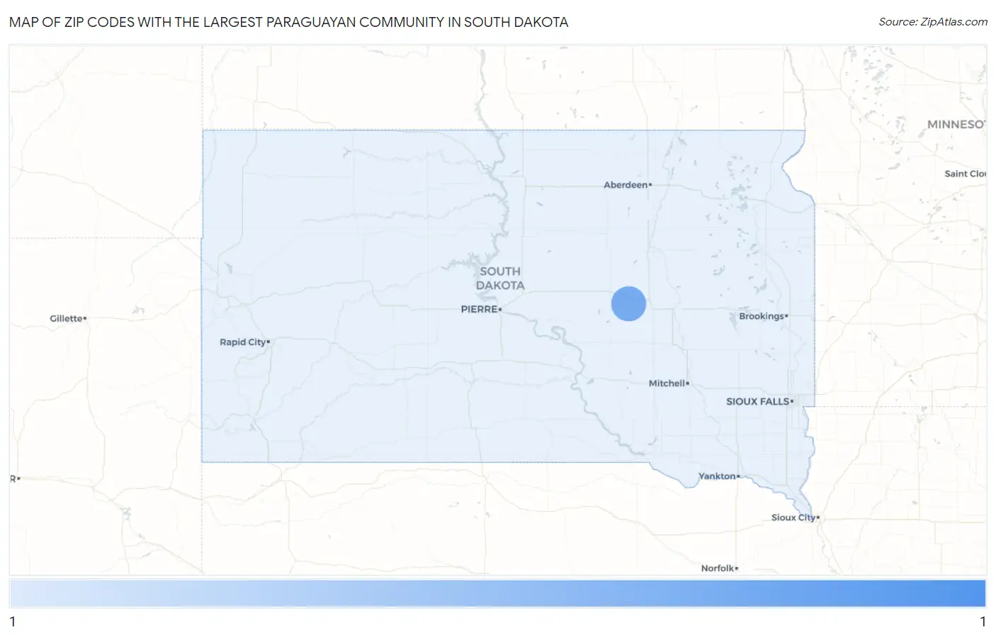 Zip Codes with the Largest Paraguayan Community in South Dakota Map