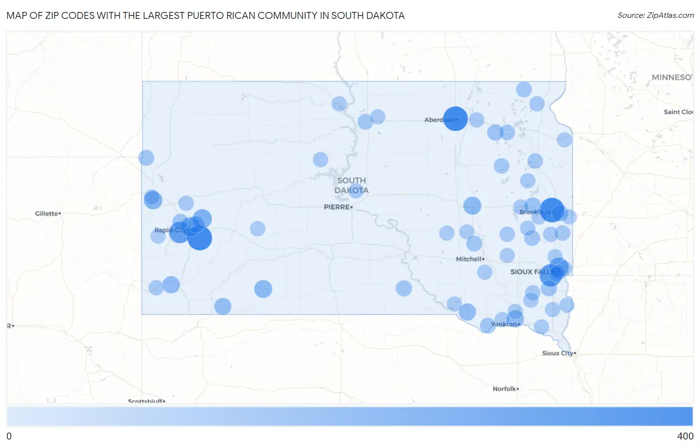 Zip Codes with the Largest Puerto Rican Community in South Dakota Map