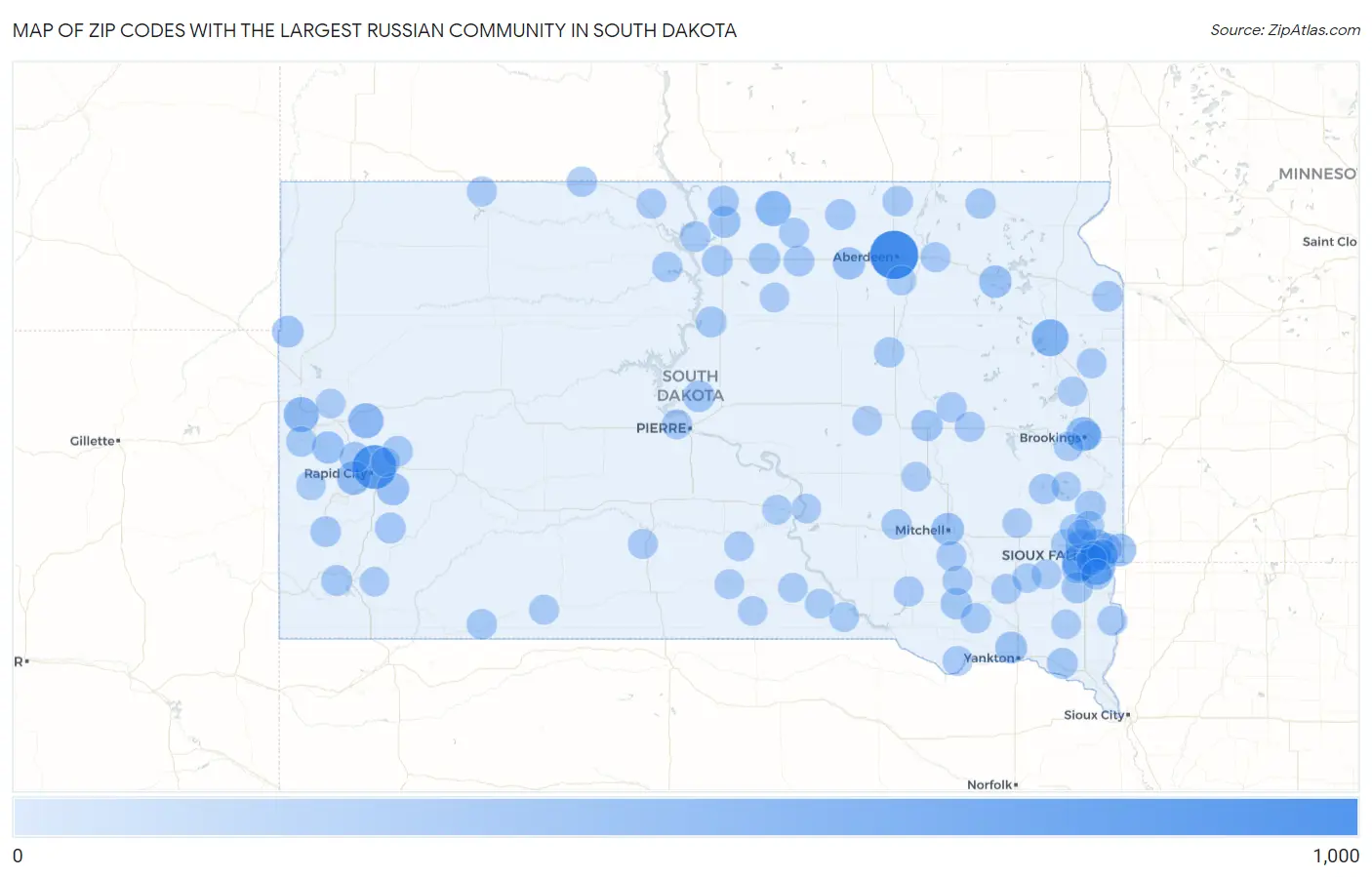 Zip Codes with the Largest Russian Community in South Dakota Map