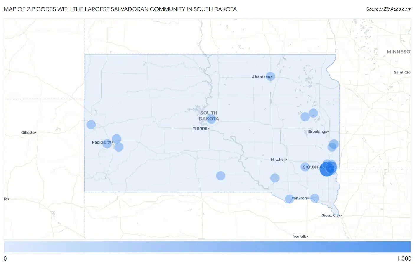 Zip Codes with the Largest Salvadoran Community in South Dakota Map