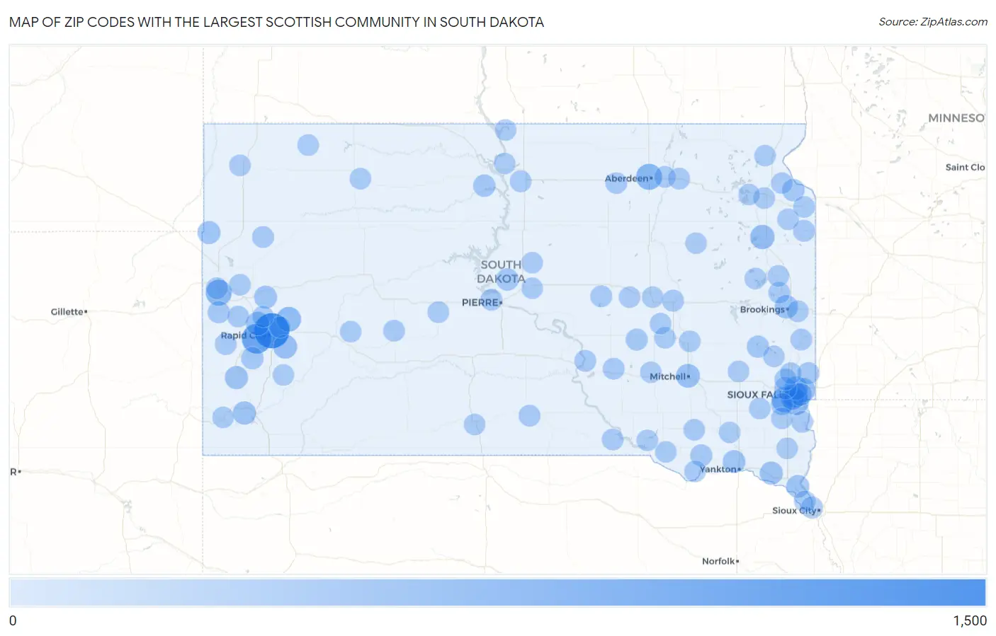 Zip Codes with the Largest Scottish Community in South Dakota Map