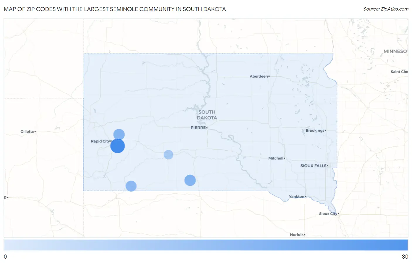 Zip Codes with the Largest Seminole Community in South Dakota Map