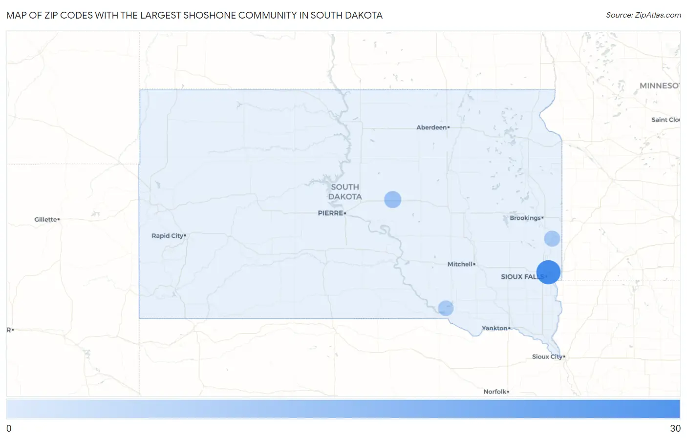 Zip Codes with the Largest Shoshone Community in South Dakota Map