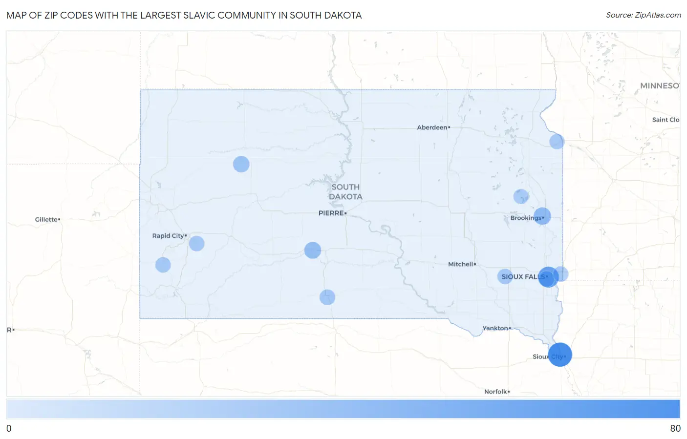 Zip Codes with the Largest Slavic Community in South Dakota Map