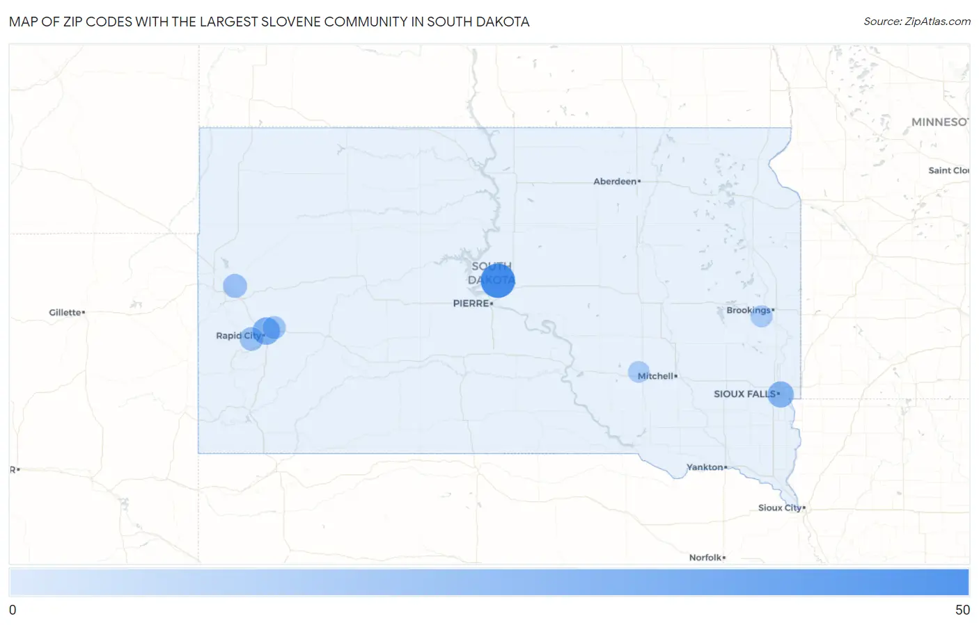 Zip Codes with the Largest Slovene Community in South Dakota Map
