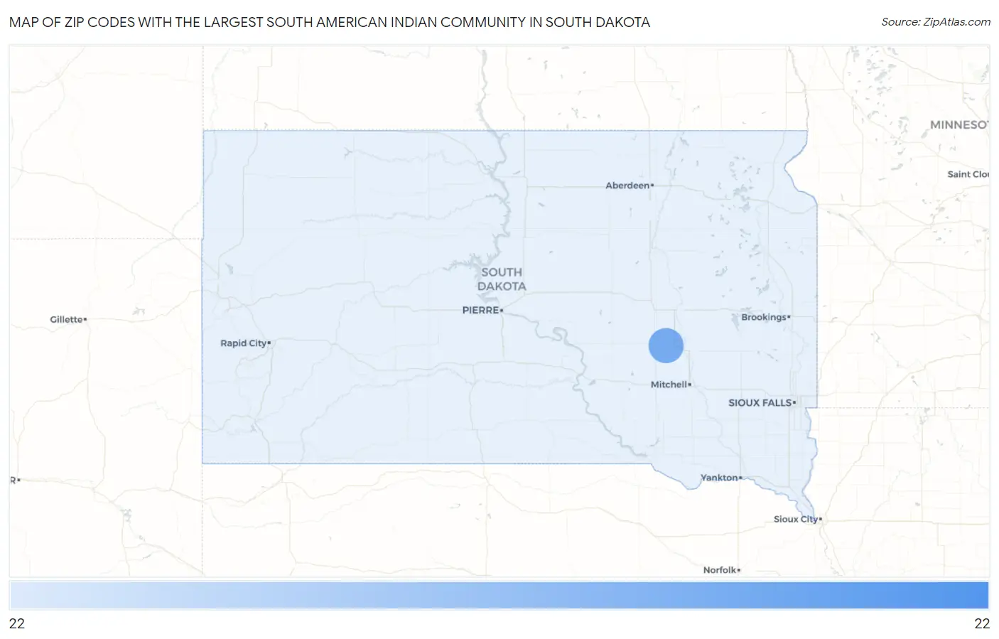 Zip Codes with the Largest South American Indian Community in South Dakota Map