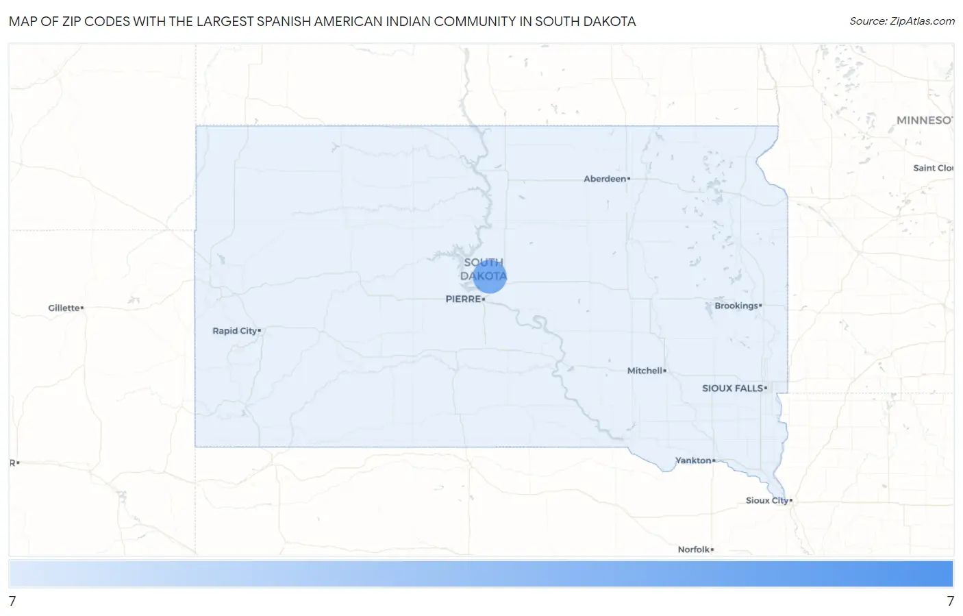 Zip Codes with the Largest Spanish American Indian Community in South Dakota Map