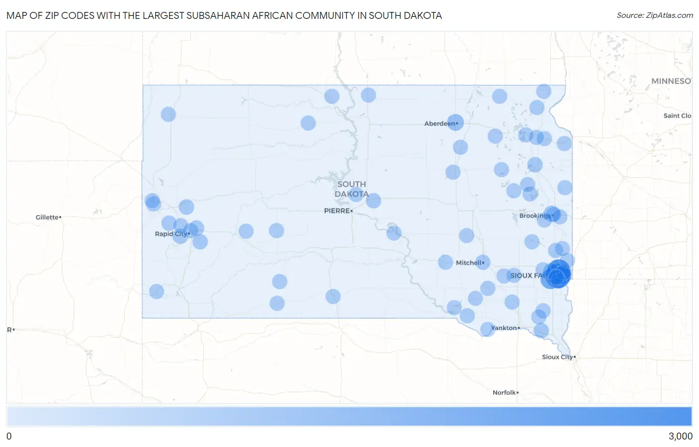 Zip Codes with the Largest Subsaharan African Community in South Dakota Map