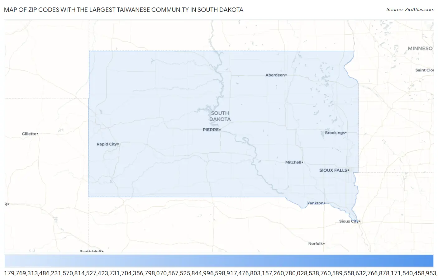 Zip Codes with the Largest Taiwanese Community in South Dakota Map