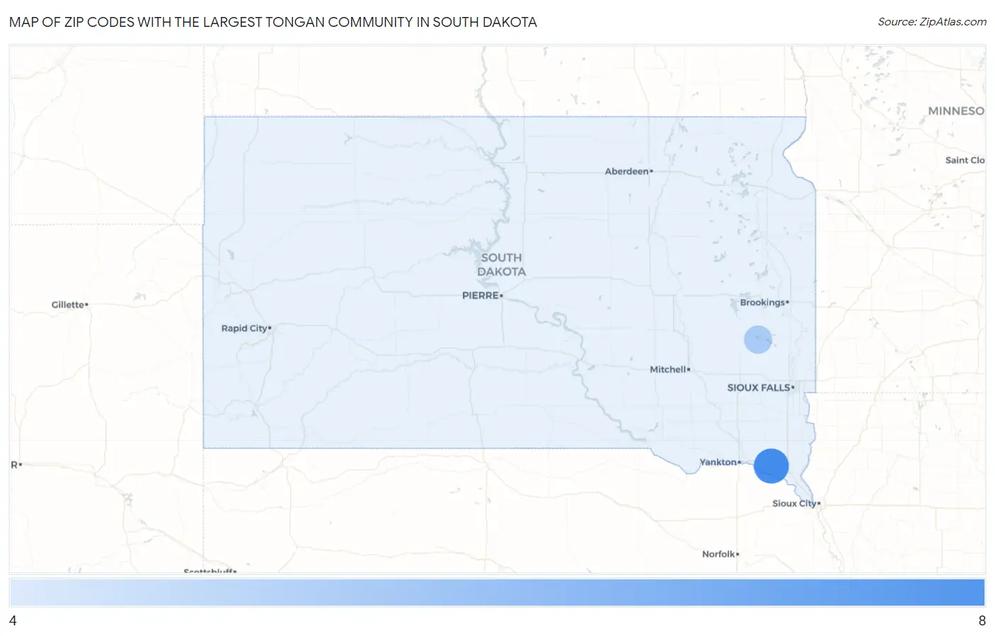 Zip Codes with the Largest Tongan Community in South Dakota Map