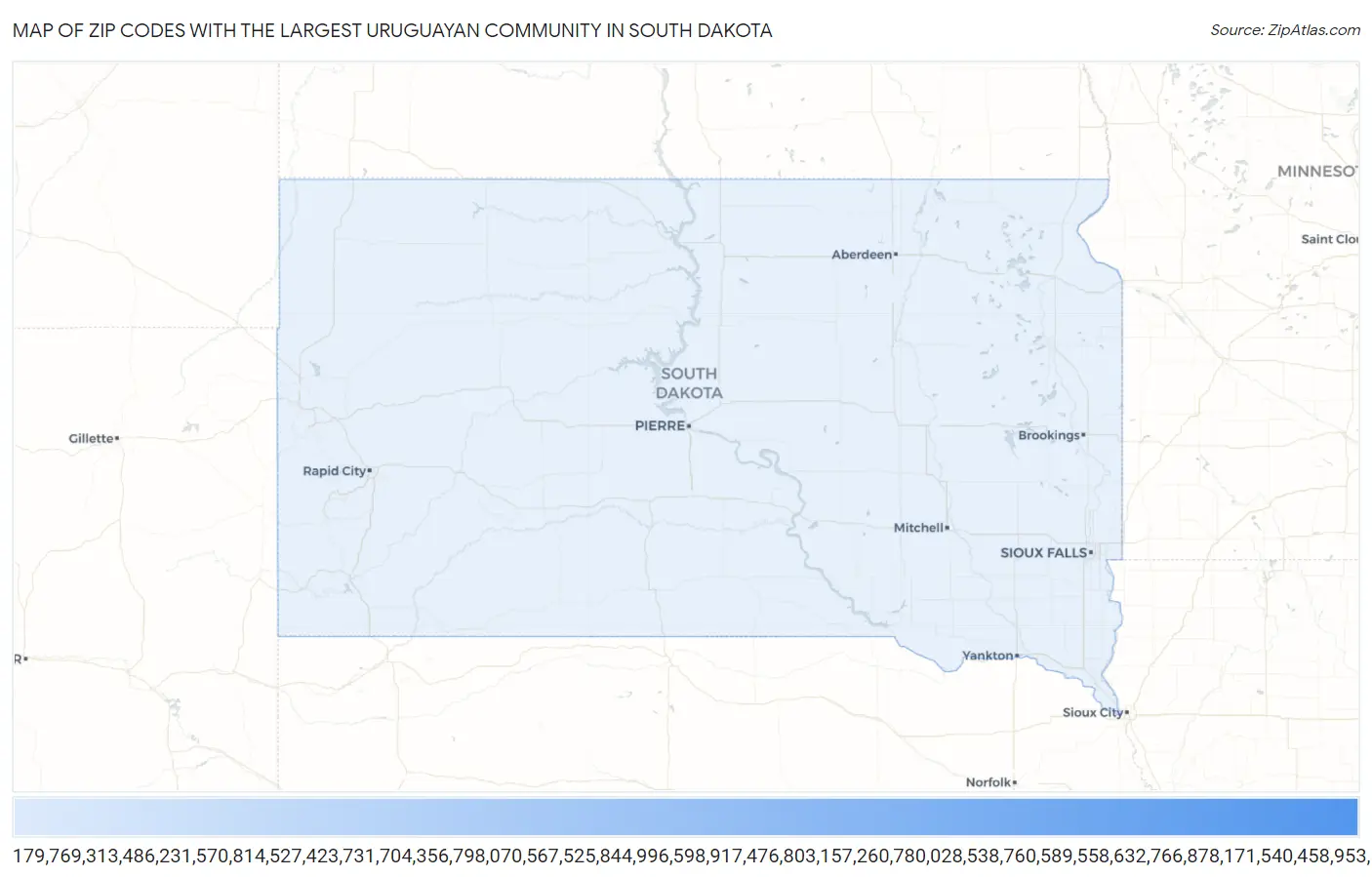 Zip Codes with the Largest Uruguayan Community in South Dakota Map