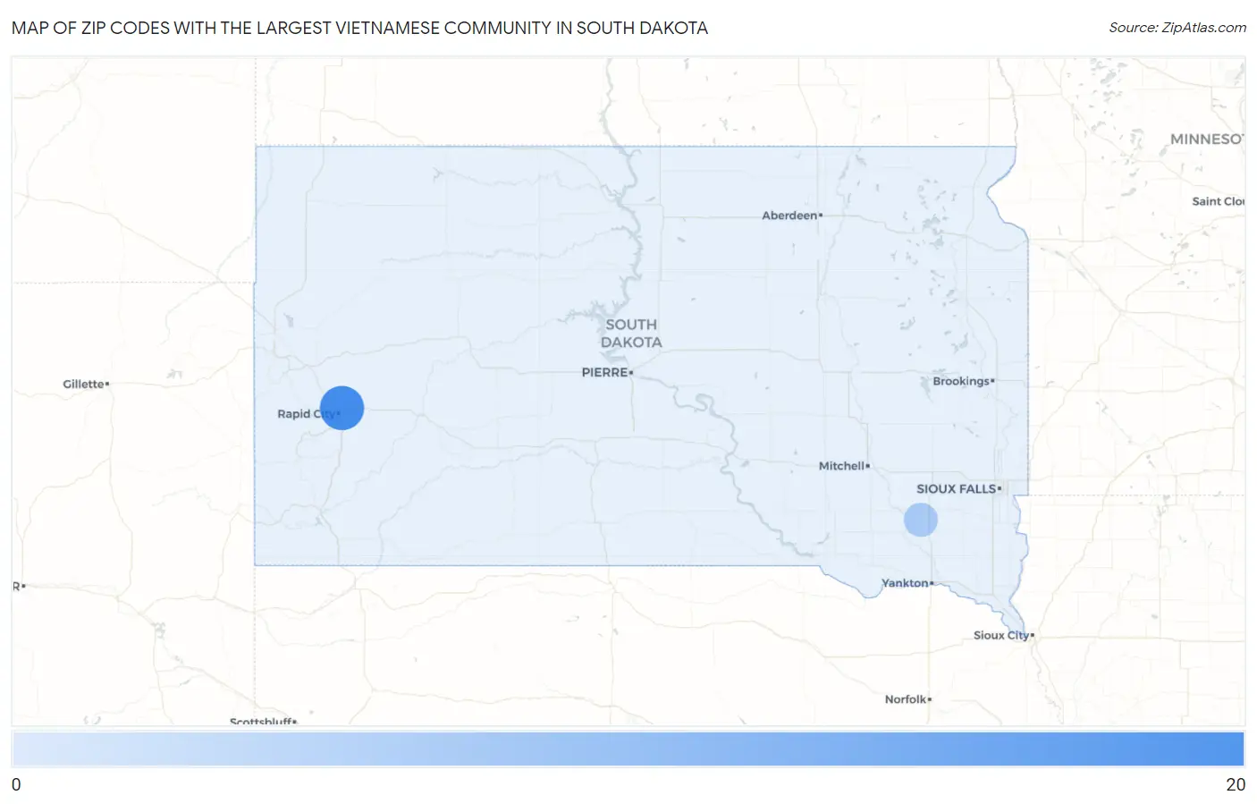 Zip Codes with the Largest Vietnamese Community in South Dakota Map