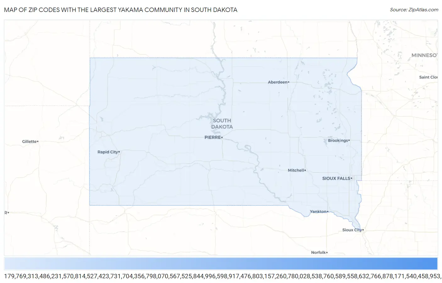 Zip Codes with the Largest Yakama Community in South Dakota Map