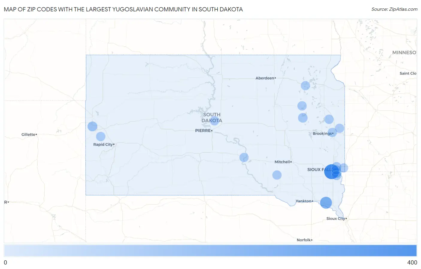 Zip Codes with the Largest Yugoslavian Community in South Dakota Map