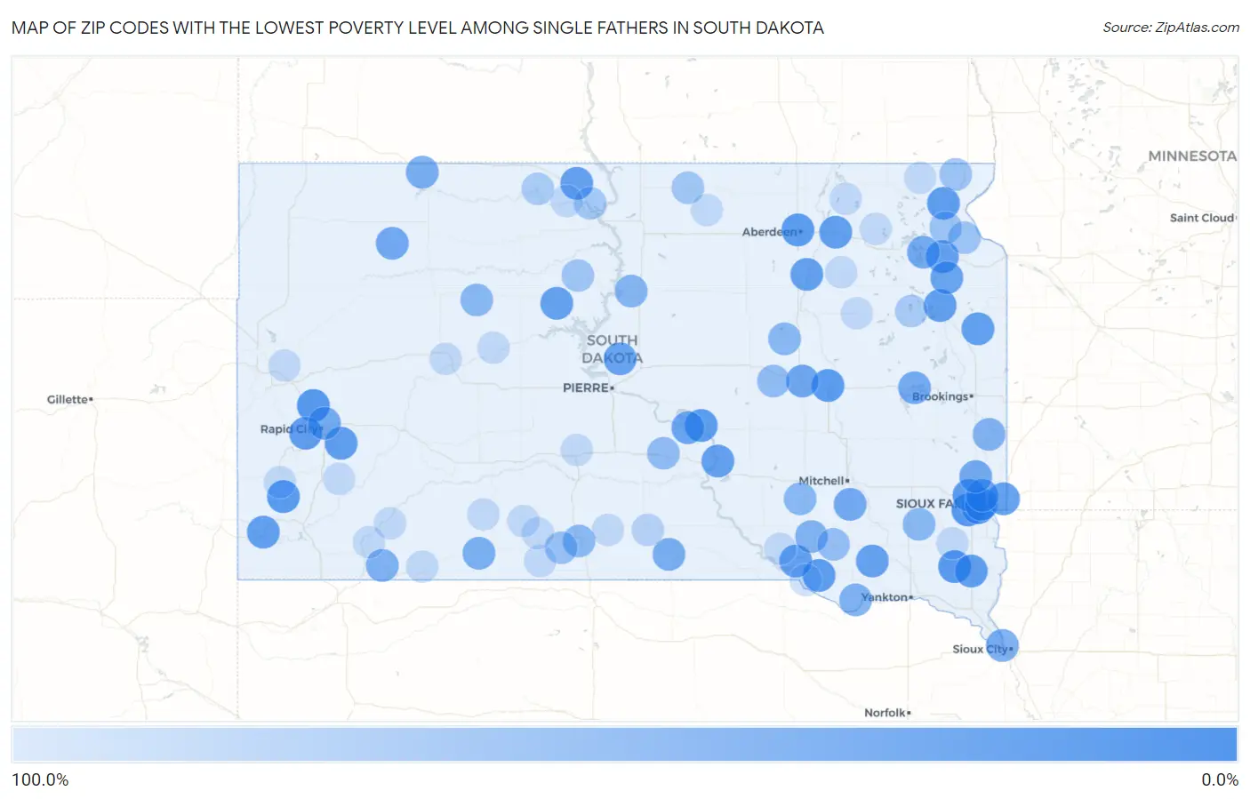 Zip Codes with the Lowest Poverty Level Among Single Fathers in South Dakota Map