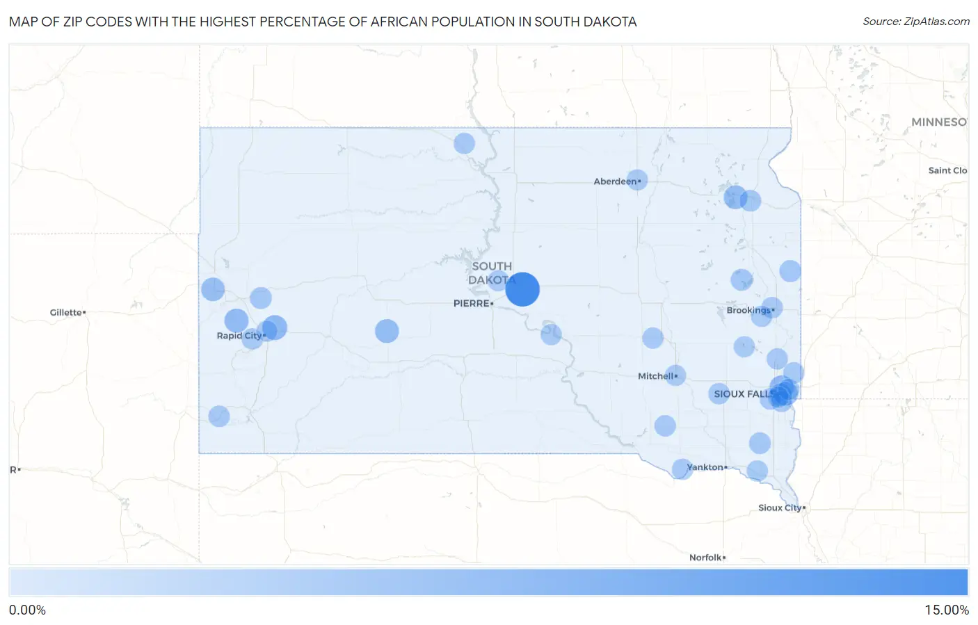 Zip Codes with the Highest Percentage of African Population in South Dakota Map
