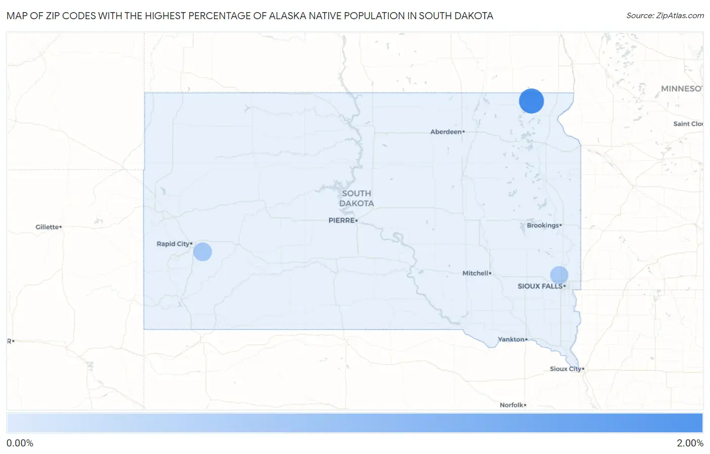 Zip Codes with the Highest Percentage of Alaska Native Population in South Dakota Map
