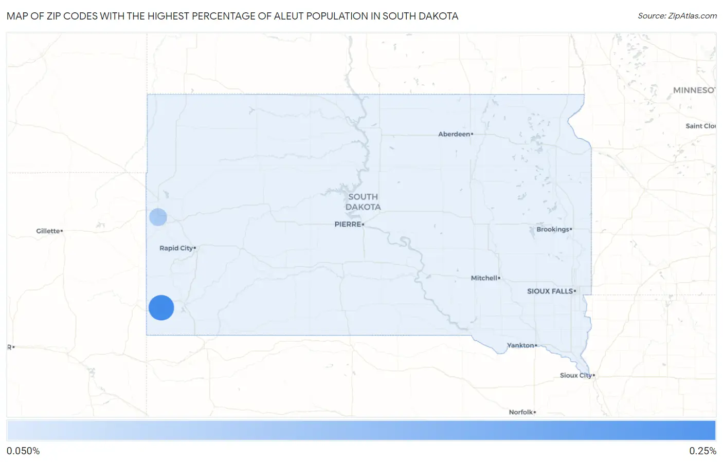 Zip Codes with the Highest Percentage of Aleut Population in South Dakota Map
