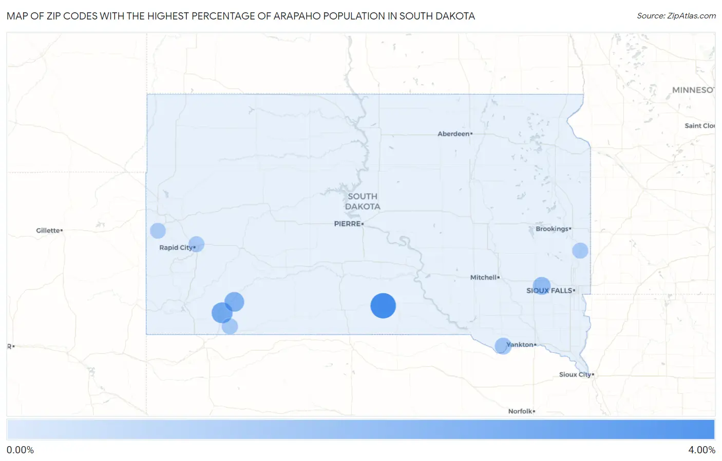 Zip Codes with the Highest Percentage of Arapaho Population in South Dakota Map
