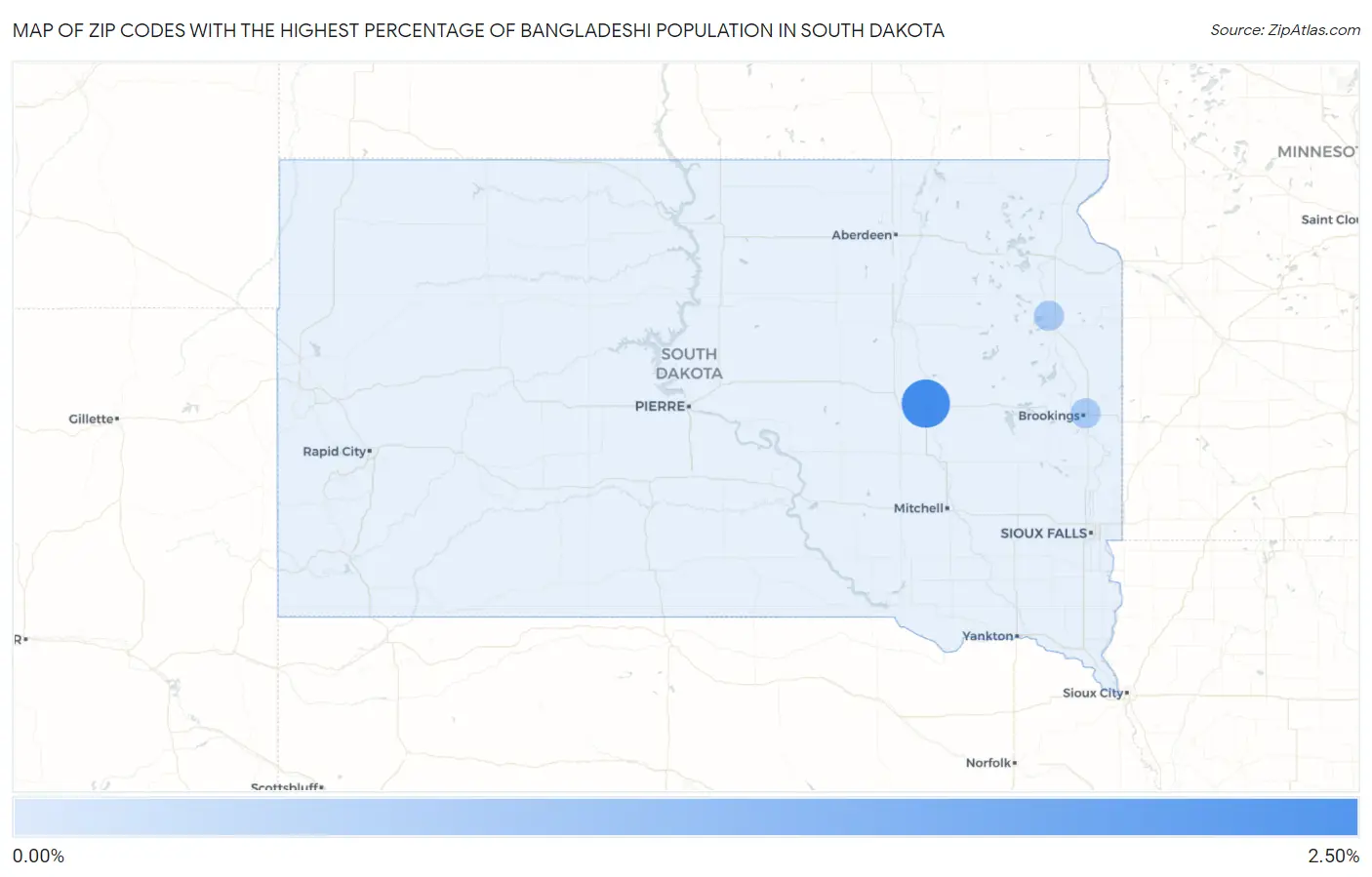 Zip Codes with the Highest Percentage of Bangladeshi Population in South Dakota Map