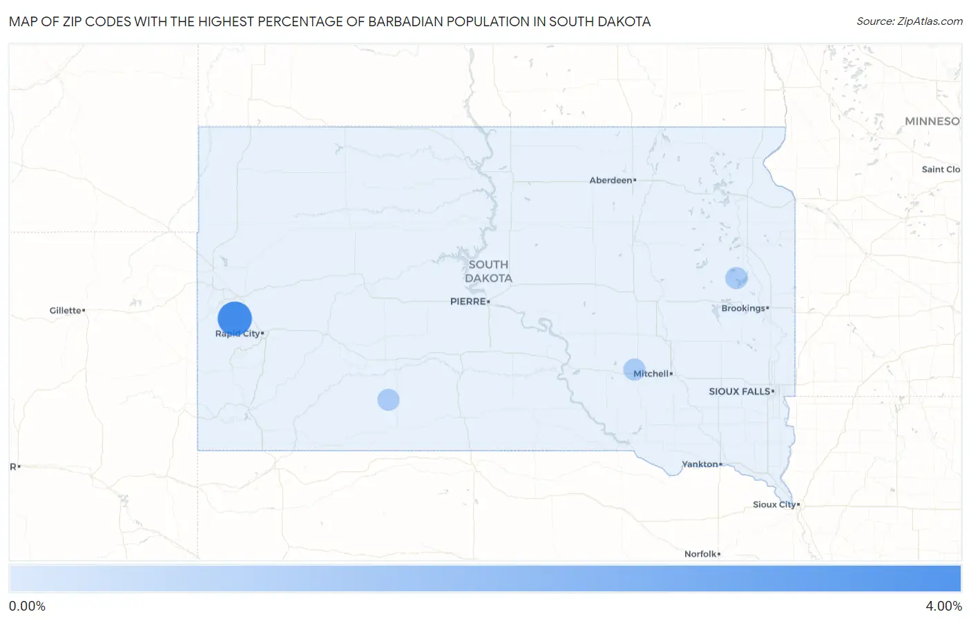 Zip Codes with the Highest Percentage of Barbadian Population in South Dakota Map
