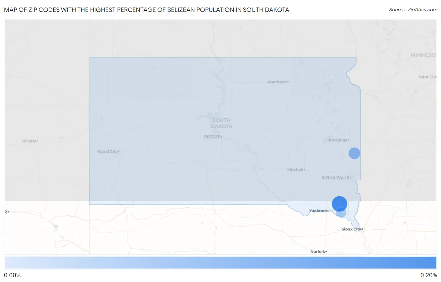 Zip Codes with the Highest Percentage of Belizean Population in South Dakota Map