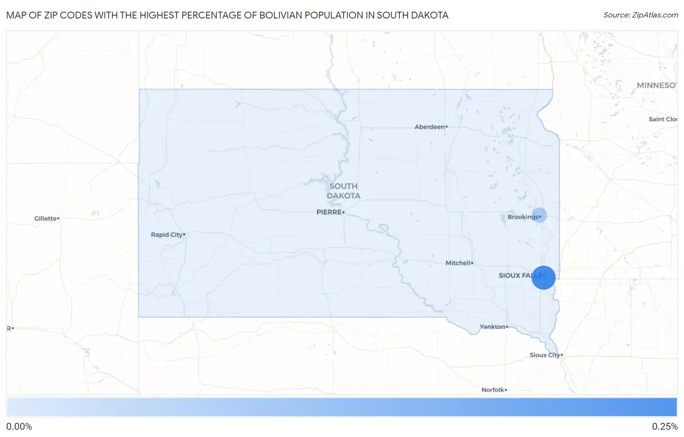 Zip Codes with the Highest Percentage of Bolivian Population in South Dakota Map