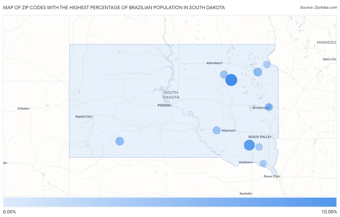 Zip Codes with the Highest Percentage of Brazilian Population in South Dakota Map