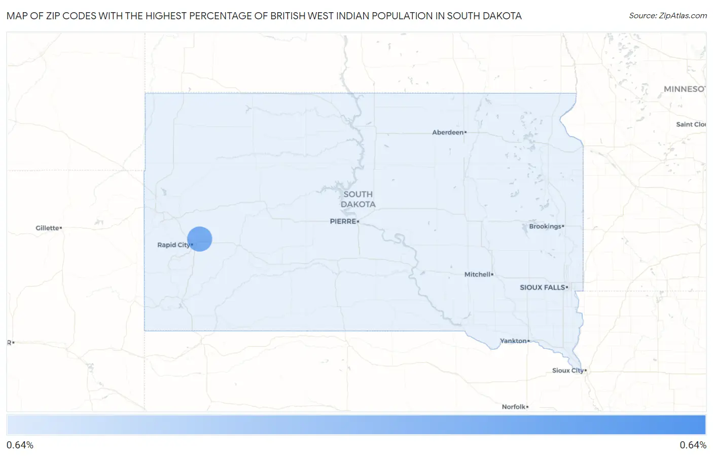 Zip Codes with the Highest Percentage of British West Indian Population in South Dakota Map
