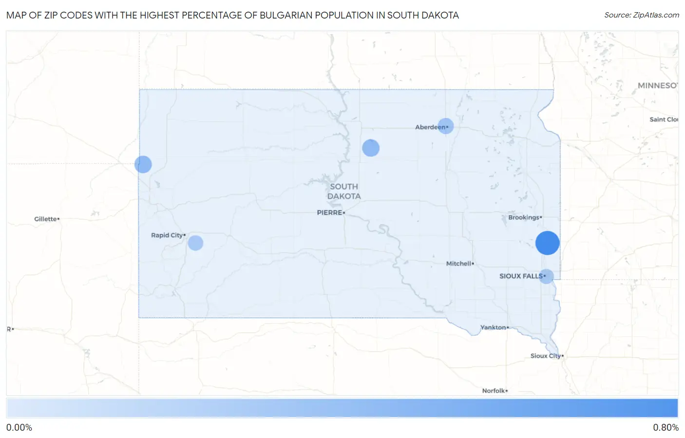 Zip Codes with the Highest Percentage of Bulgarian Population in South Dakota Map