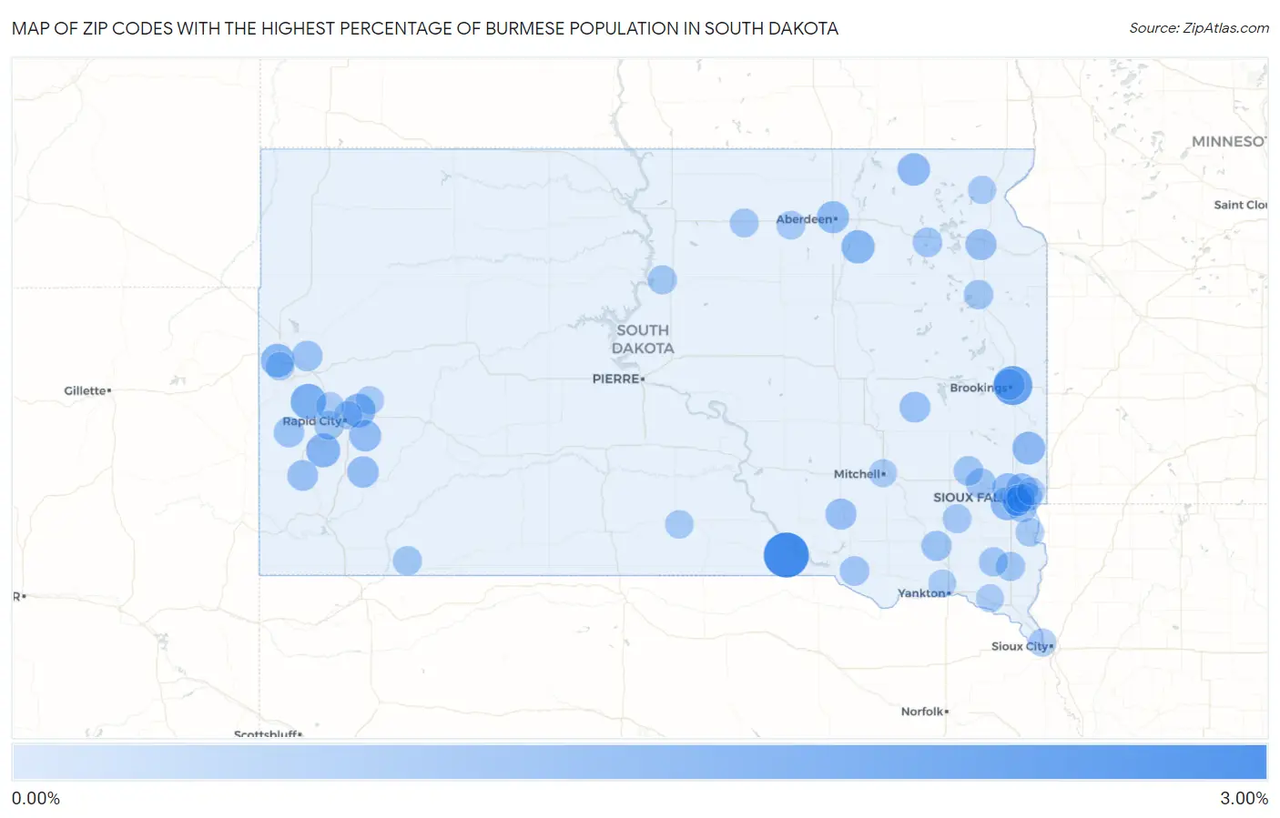 Zip Codes with the Highest Percentage of Burmese Population in South Dakota Map