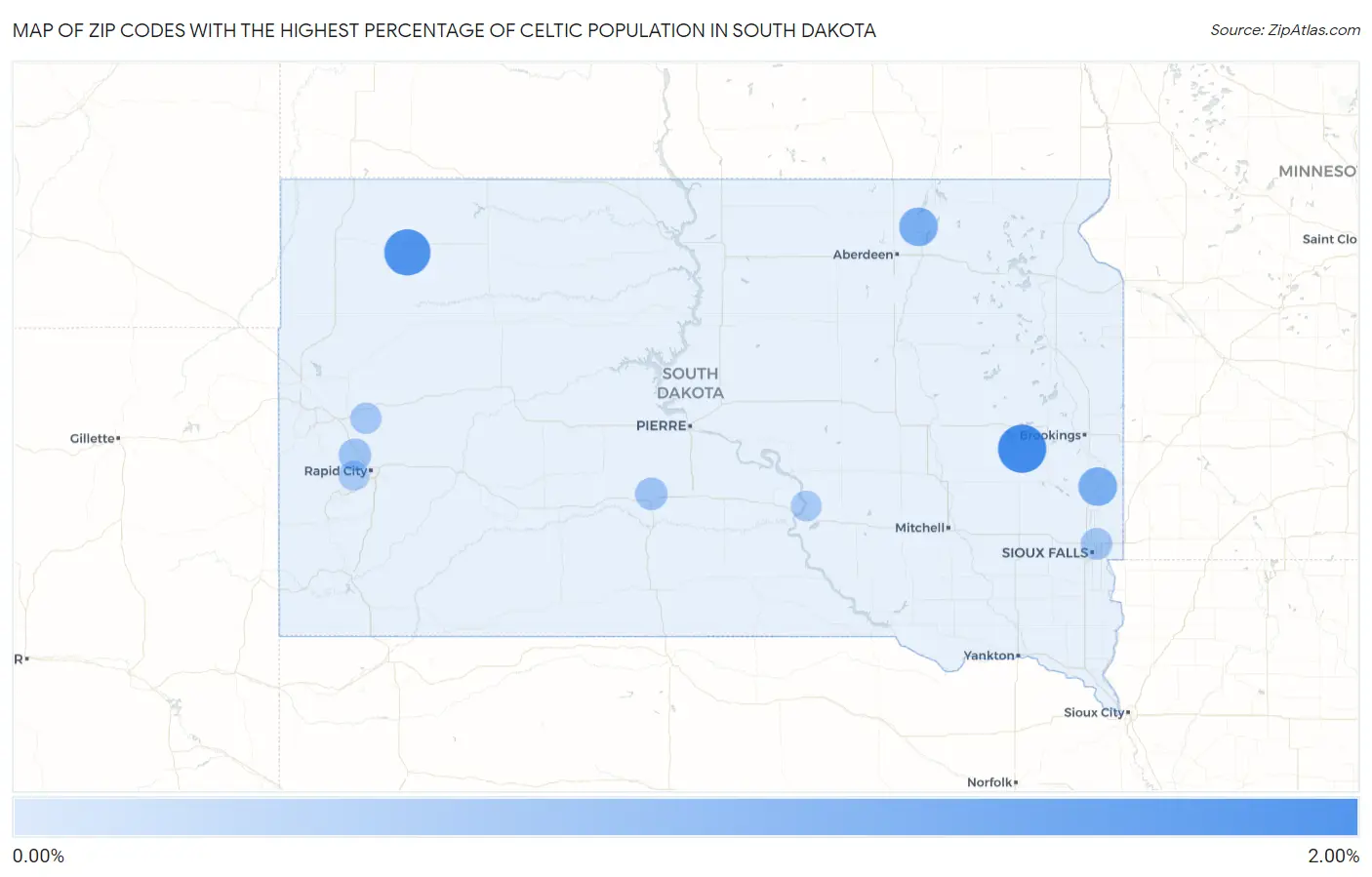 Zip Codes with the Highest Percentage of Celtic Population in South Dakota Map