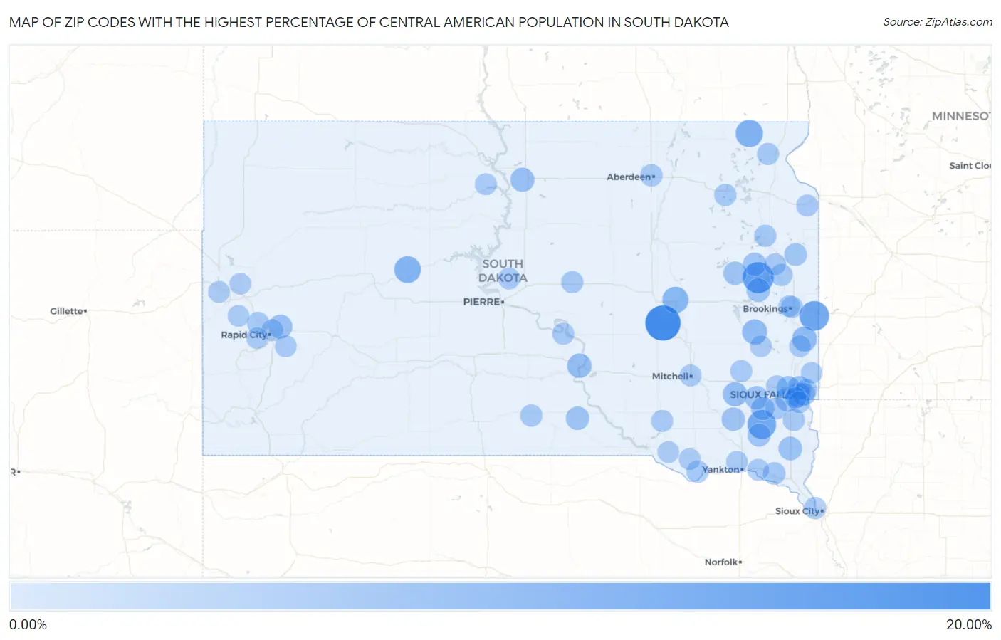 Zip Codes with the Highest Percentage of Central American Population in South Dakota Map