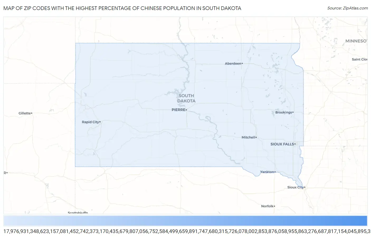 Zip Codes with the Highest Percentage of Chinese Population in South Dakota Map