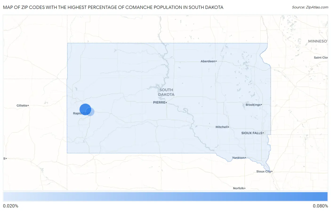 Zip Codes with the Highest Percentage of Comanche Population in South Dakota Map