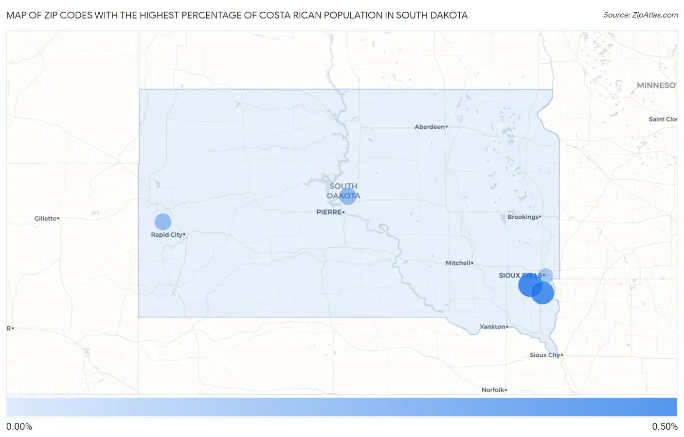 Zip Codes with the Highest Percentage of Costa Rican Population in South Dakota Map