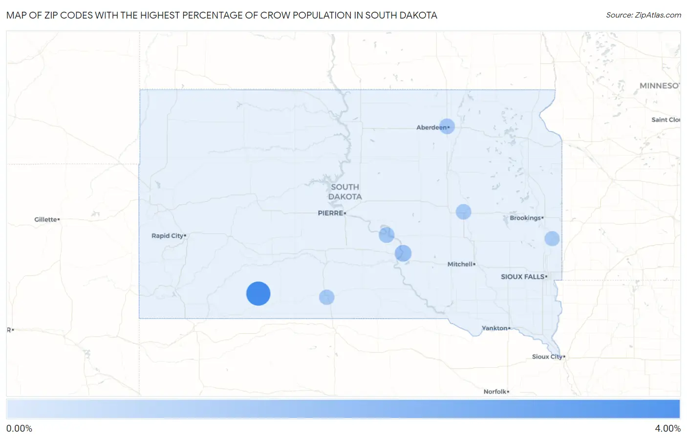 Zip Codes with the Highest Percentage of Crow Population in South Dakota Map