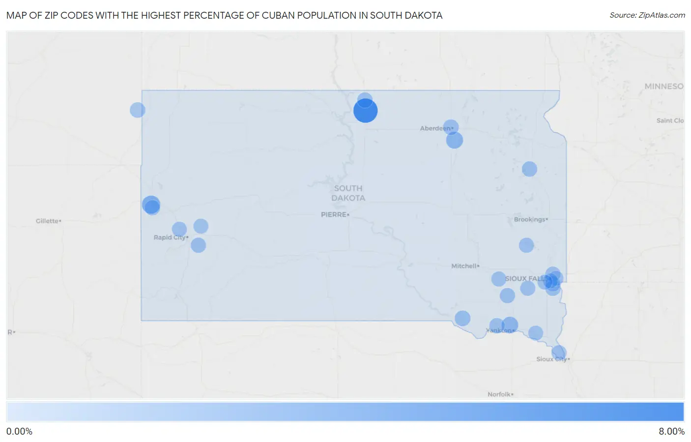 Zip Codes with the Highest Percentage of Cuban Population in South Dakota Map
