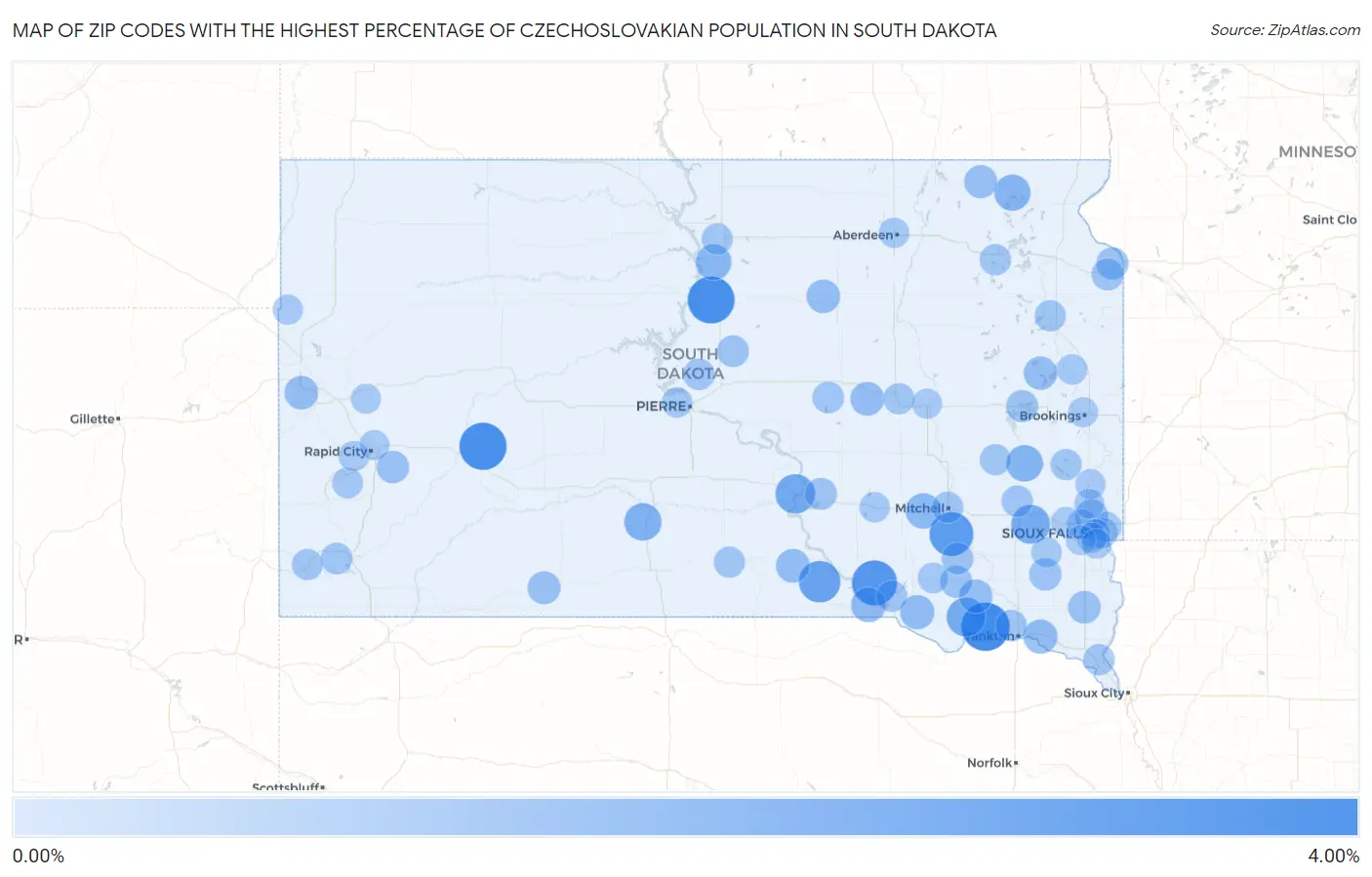 Zip Codes with the Highest Percentage of Czechoslovakian Population in South Dakota Map