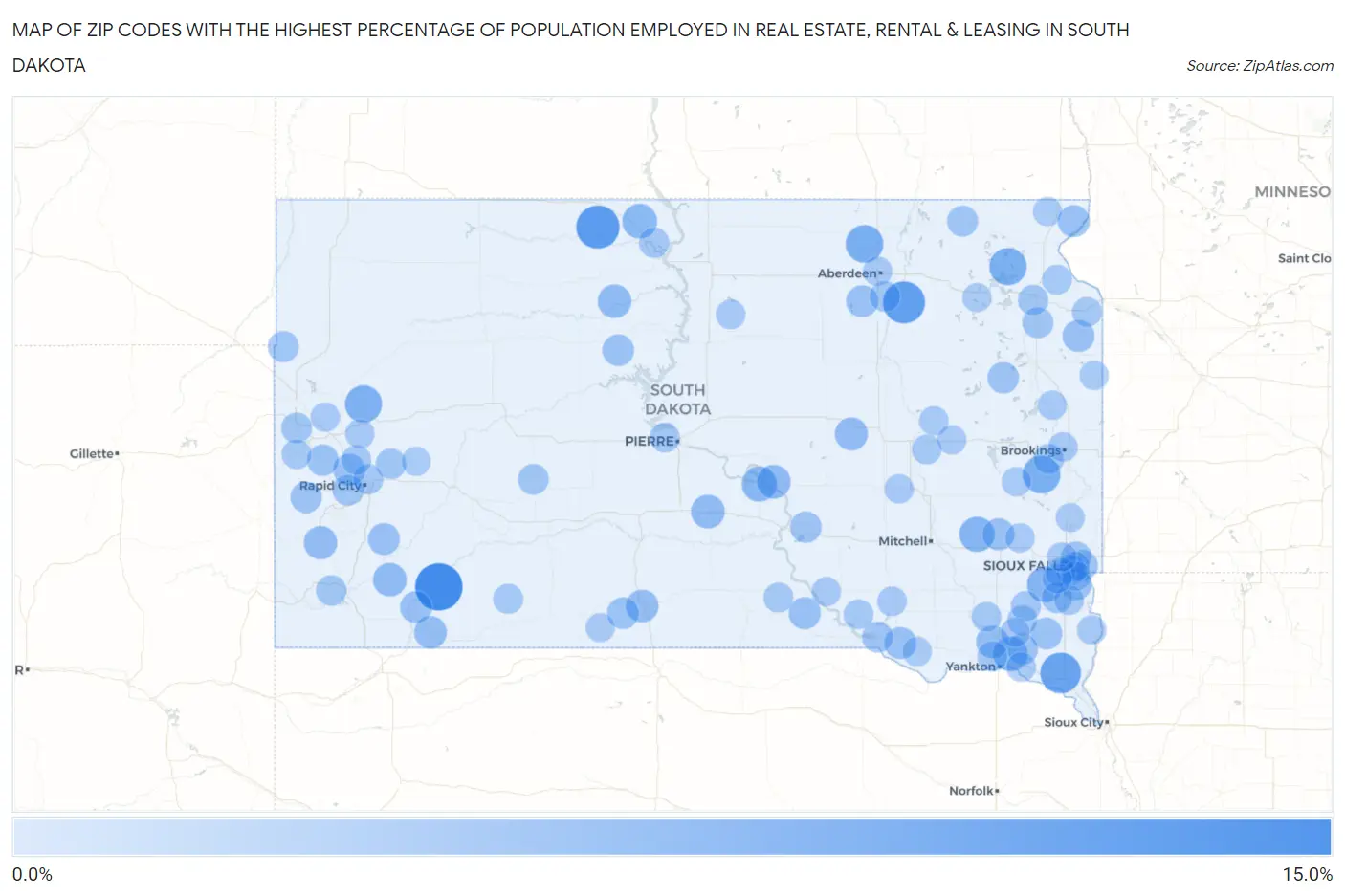 Zip Codes with the Highest Percentage of Population Employed in Real Estate, Rental & Leasing in South Dakota Map