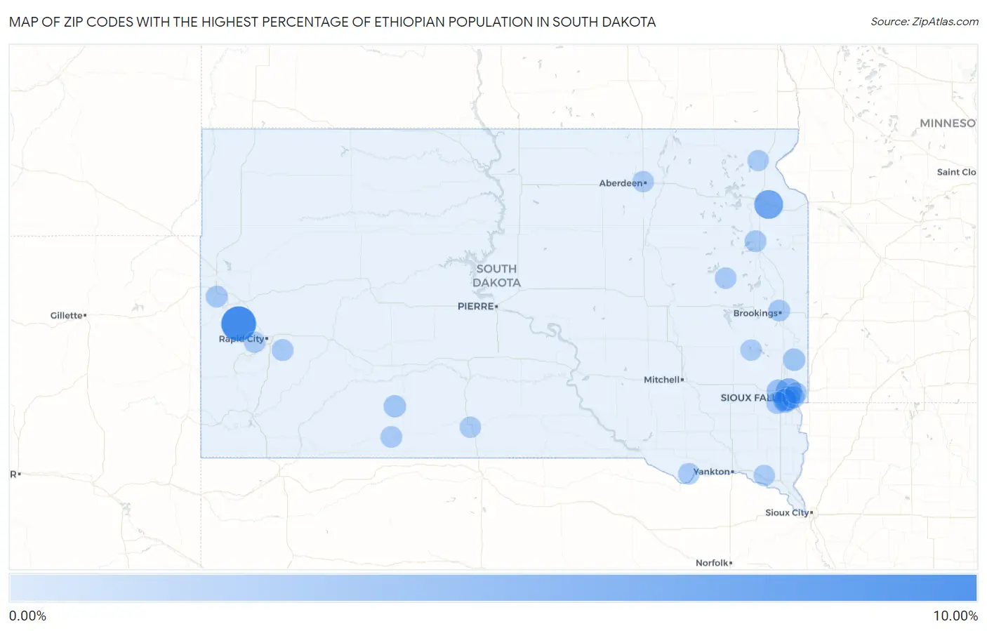Zip Codes with the Highest Percentage of Ethiopian Population in South Dakota Map