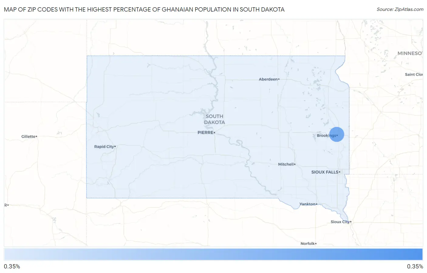 Zip Codes with the Highest Percentage of Ghanaian Population in South Dakota Map
