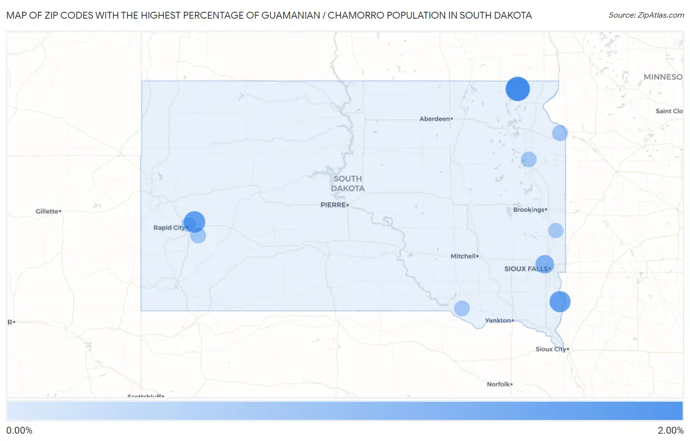 Zip Codes with the Highest Percentage of Guamanian / Chamorro Population in South Dakota Map