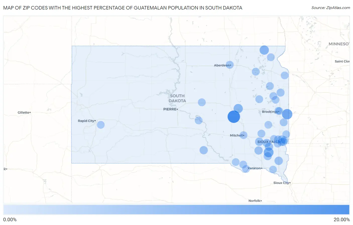 Zip Codes with the Highest Percentage of Guatemalan Population in South Dakota Map