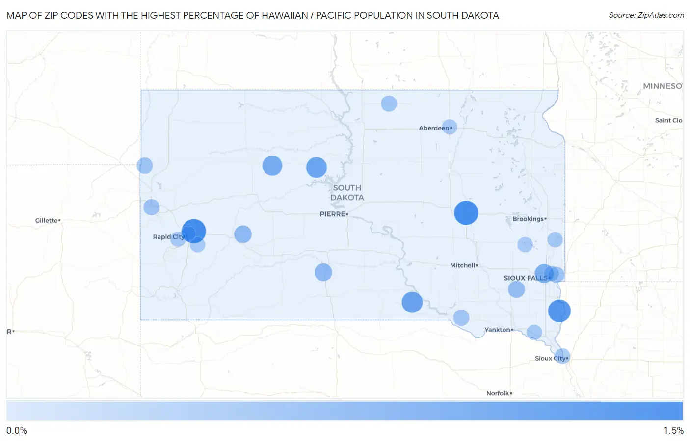 Zip Codes with the Highest Percentage of Hawaiian / Pacific Population in South Dakota Map