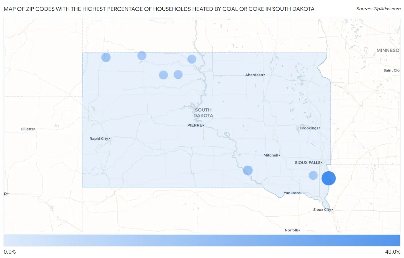 Zip Codes with the Highest Percentage of Households Heated by Coal or Coke in South Dakota Map