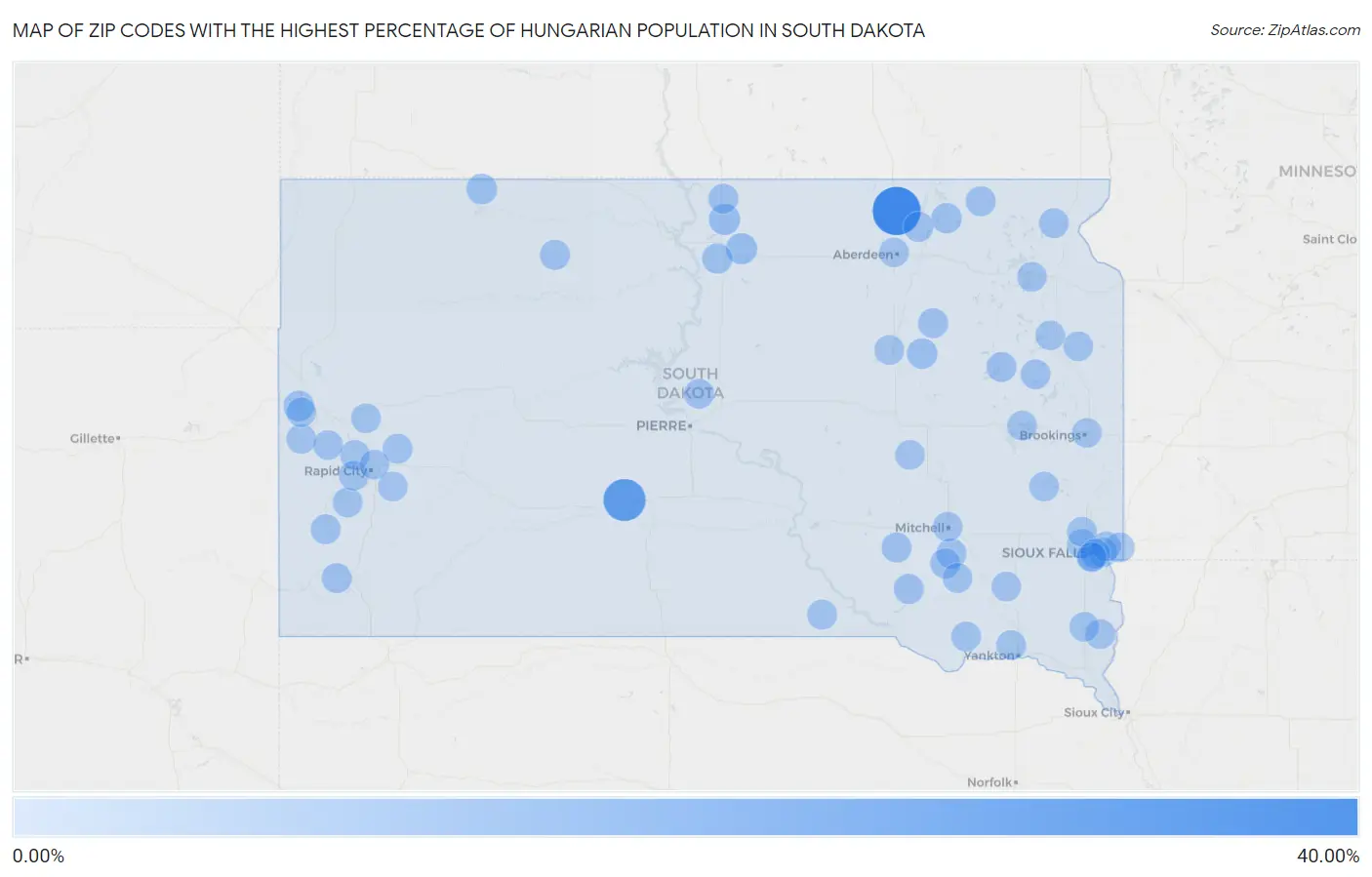 Zip Codes with the Highest Percentage of Hungarian Population in South Dakota Map